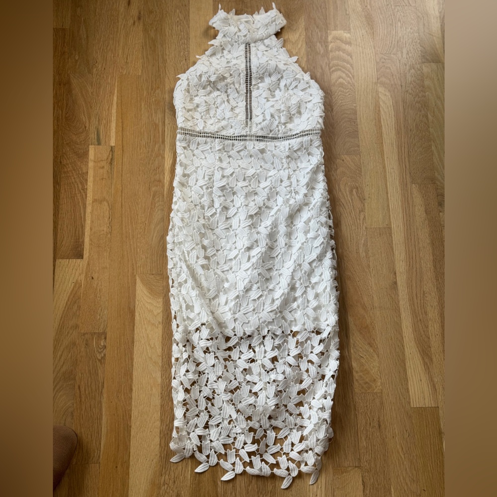 Bardot White Floral Lace Halter Midi Dress